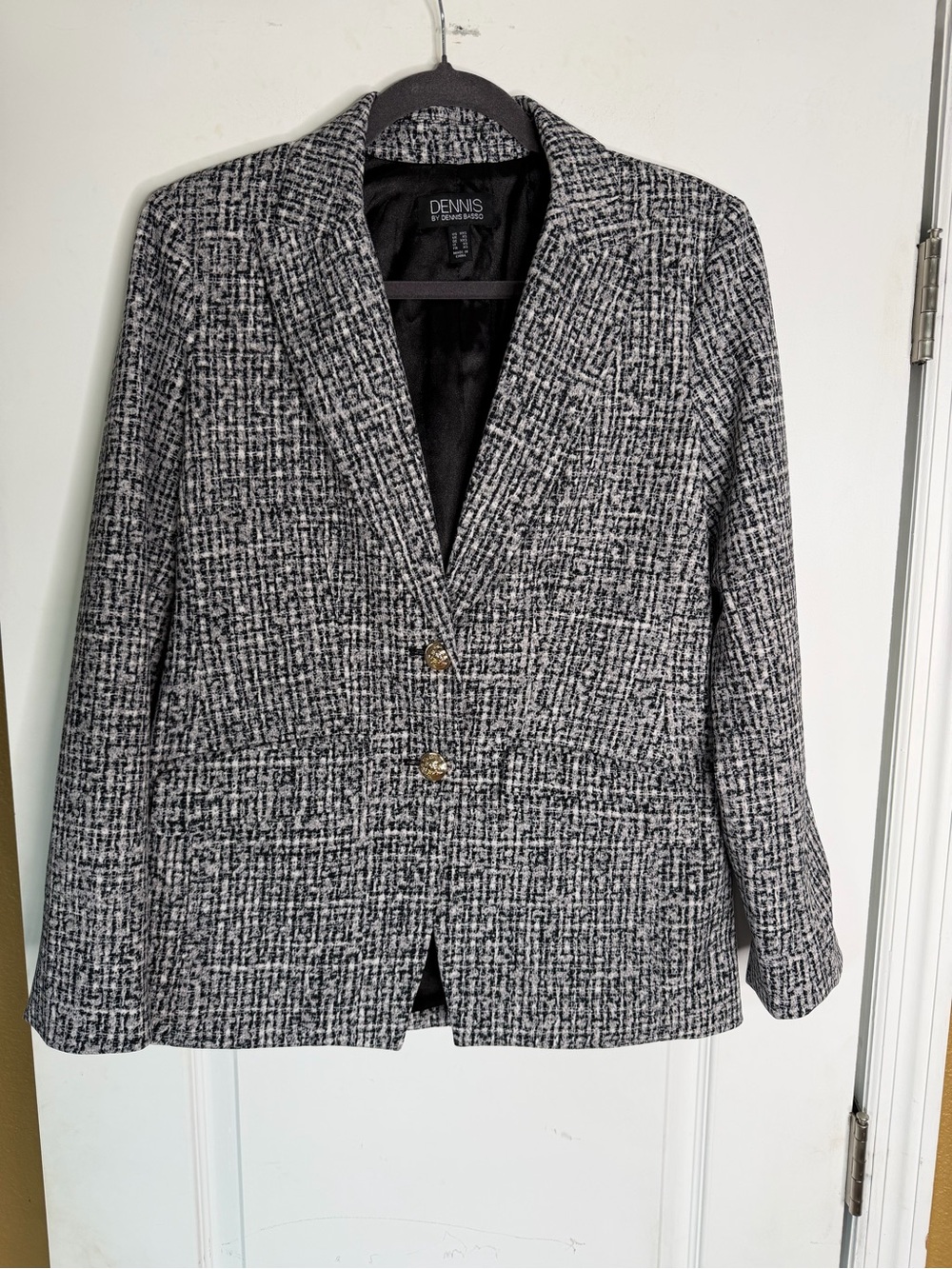 dennis basso Black and White Tweed Blazer Jacket